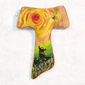 Tau Fratello sole dipinto a mano su legno di olivo