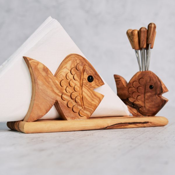 Fish shaped fork and napkin holder