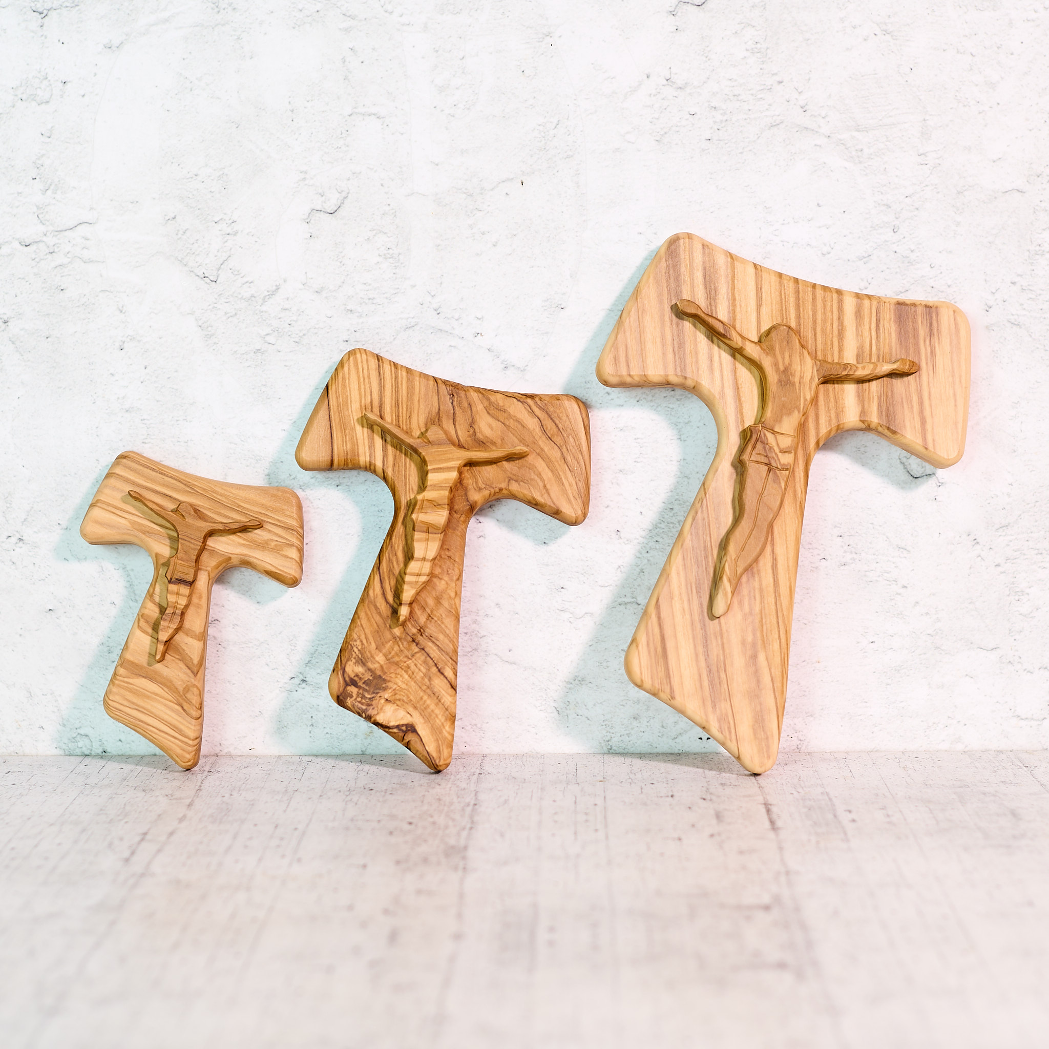 Olive Wood Tau Cross with the Body of Christ