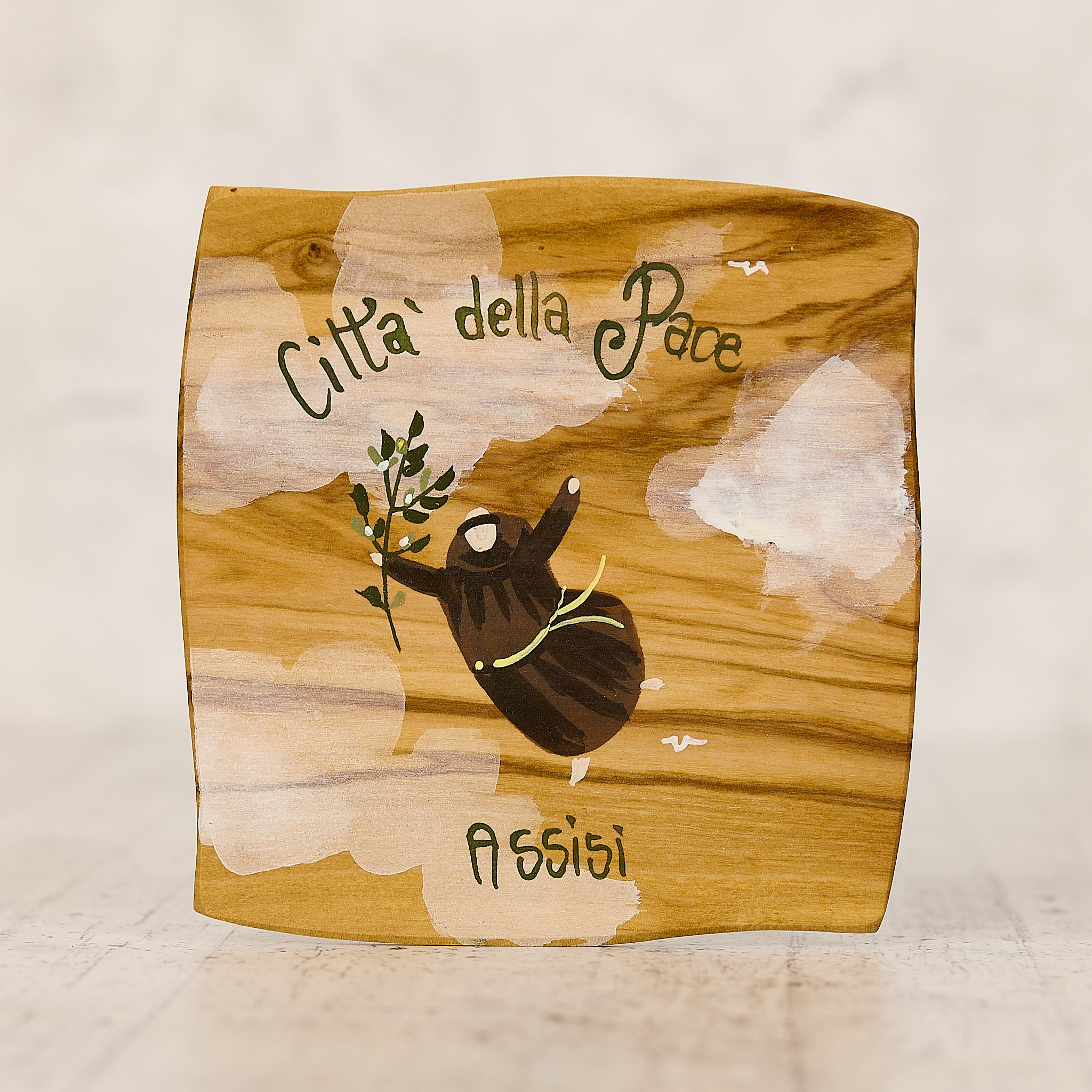Città della pace - quadretto in legno d’ulivo dipinto a mano